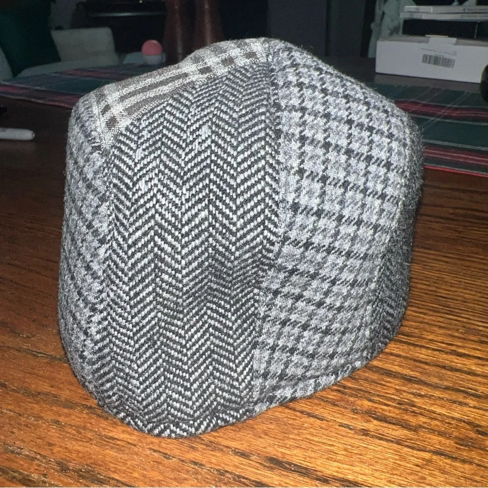 Henschel Hat Co. Plaid Patchwork Grey Golf Newsboy Cabbie Hat. Sz M 100% Wool